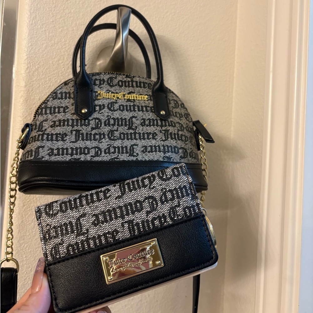 Juicy Couture Black and White Satchel with Wallet